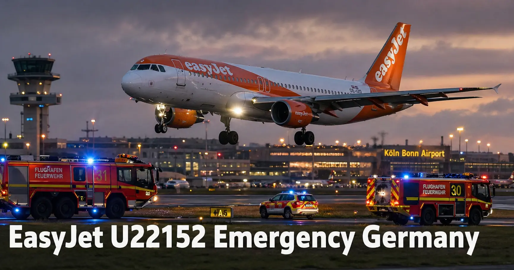 EasyJet U22152 emergency Germany — Airbus A320 diverted to Cologne Bonn Airport on 15 August 2025