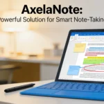AxelaNote PDF annotation overlay tool showing layered notes on a locked document with stylus input on Windows desktop