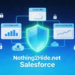 Nothing2hide.net Salesforce secure CRM dashboard with data transparency shield and cloud integration visuals
