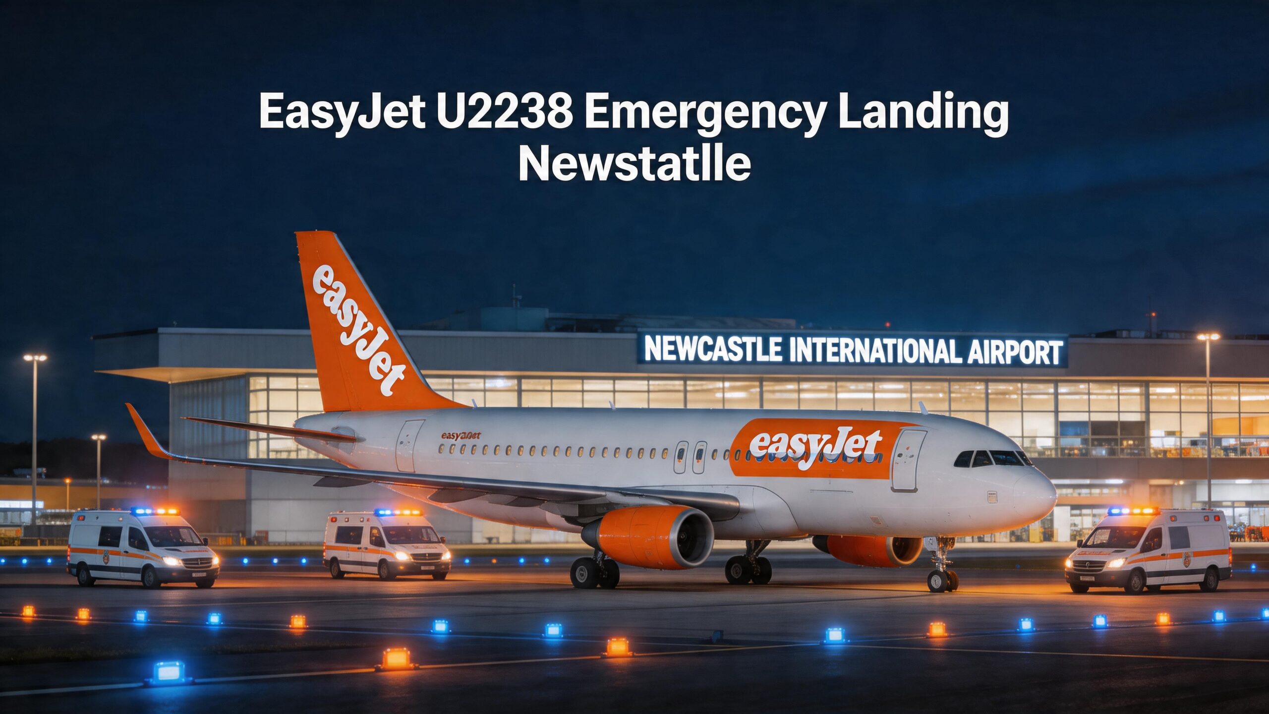 EasyJet flight U2238 emergency landing Newcastle Airport with ambulance services on standby runway