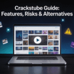 Crackstube streaming interface displayed on modern device with digital media icons and secure browsing concept