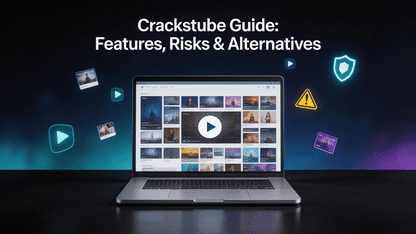 Crackstube streaming interface displayed on modern device with digital media icons and secure browsing concept