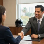 Columbia, SC motorcycle accident attorney meeting with an injured client to discuss their case