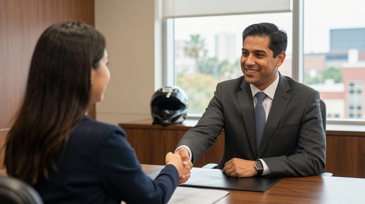 Columbia, SC motorcycle accident attorney meeting with an injured client to discuss their case